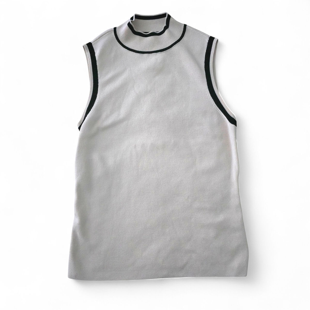 Express Mock Neck Sleeveless Knit Top Large Cream Black Quiet Luxury - Picture 2 of 6